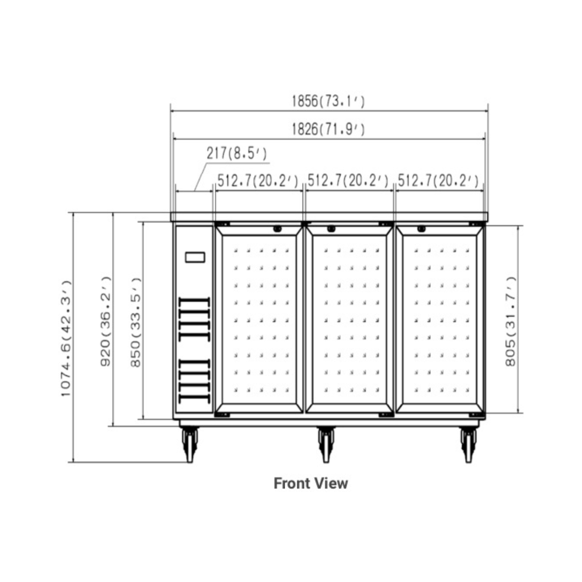 VALPRO 73″ THREE GLASS SWING DOOR BACK BAR COOLER - VP72G