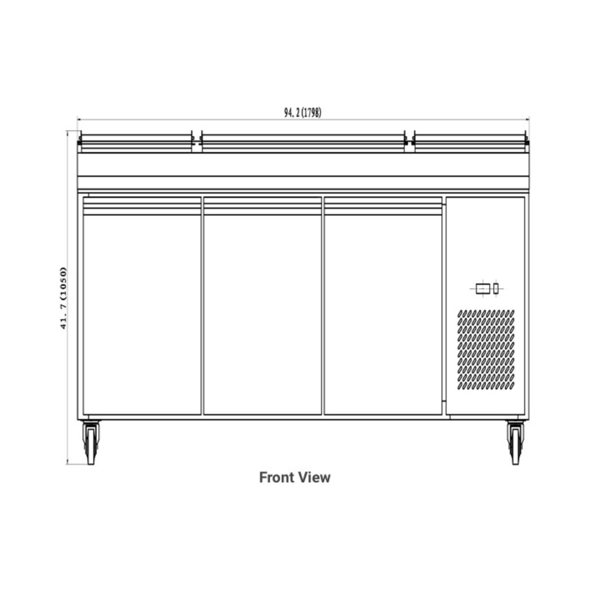 VALPRO 94″ THREE DOOR PIZZA PREP TABLE REFRIGERATOR - VPP94-HC