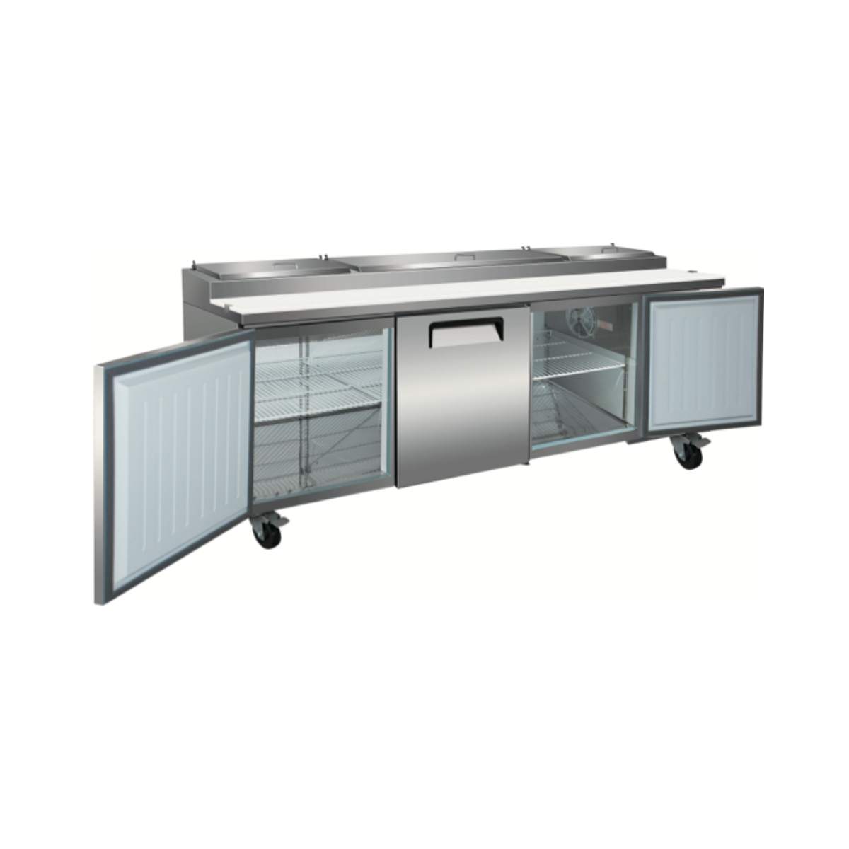 VALPRO 94″ THREE DOOR PIZZA PREP TABLE REFRIGERATOR - VPP94-HC