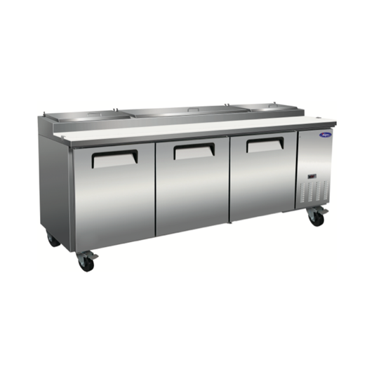 VALPRO 94″ THREE DOOR PIZZA PREP TABLE REFRIGERATOR - VPP94-HC