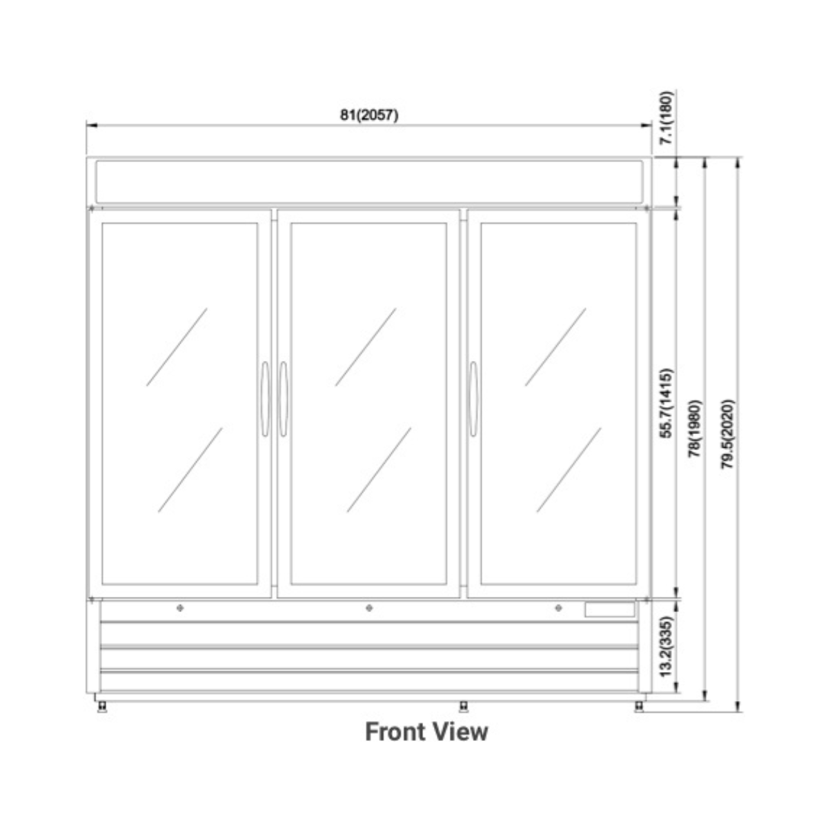 VALPRO VP3R-72HC THREE SWING GLASS DOOR MERCHANDISER REFRIGERATOR – 72 CU. FT. With Top Sign Panel