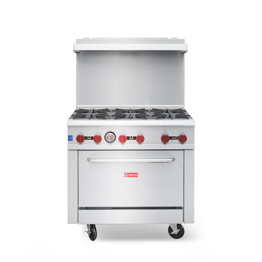 Commercial Gas Range & Stove, WESTLAKE 6 Burner 36" Commercial Gas Range with Standard Oven - 210,000 BTU