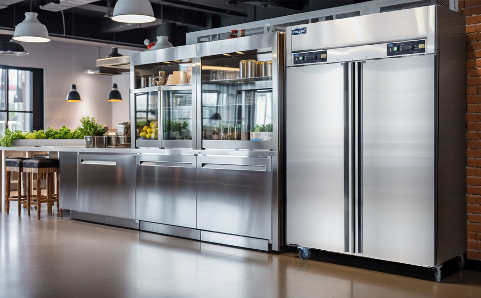 ICECASA 2 Door Commercial Fridge With Freezer, 48" Reach-In Industrial Freezer And Refrigerator