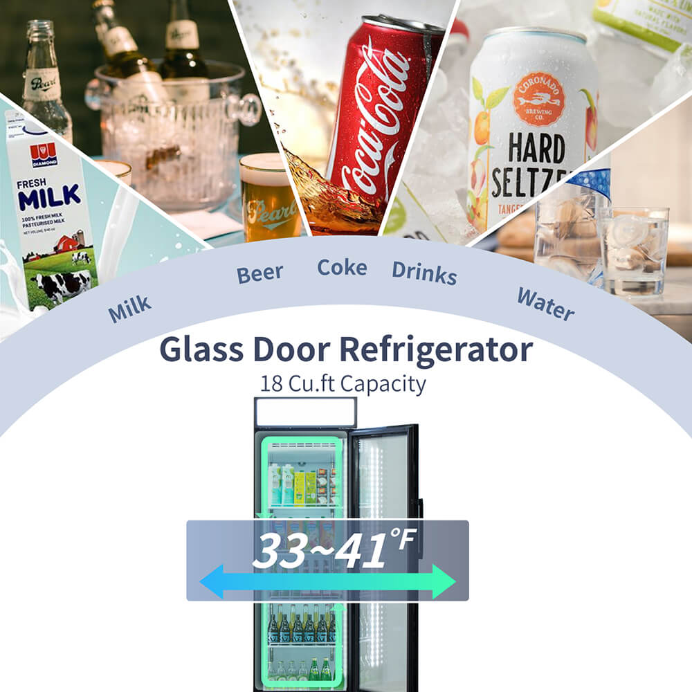 ICECASA 24 Inch 1 Door Commercial Display Refrigerator, Single Glass Door Commercial Reach-in Merchandiser Refrigerator