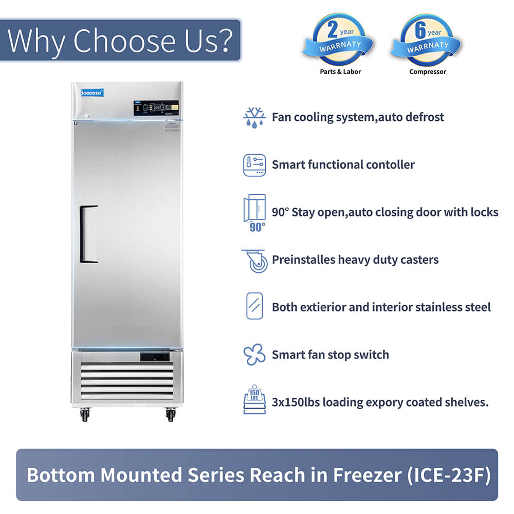 ICECASA 27 Inch Commercial Freezer, Restaurant 1 Door Reach-In Commercial Upright Freezer