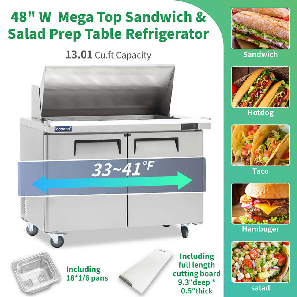 ICECASA 48 Inch Mega Top Sandwich Prep Table