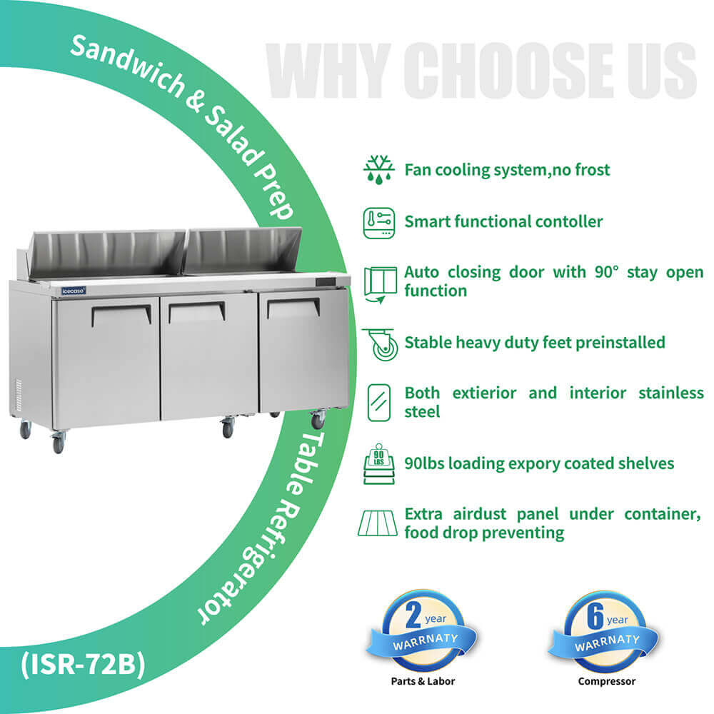 ICECASA 72 Inch Sandwich Prep Table