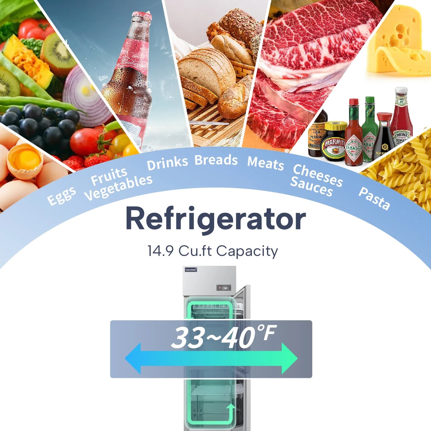 ICECASA 24 Inch Commercial Reach-In Refrigerator, 2 Split Doors, Stainless Steel Upright Cooler