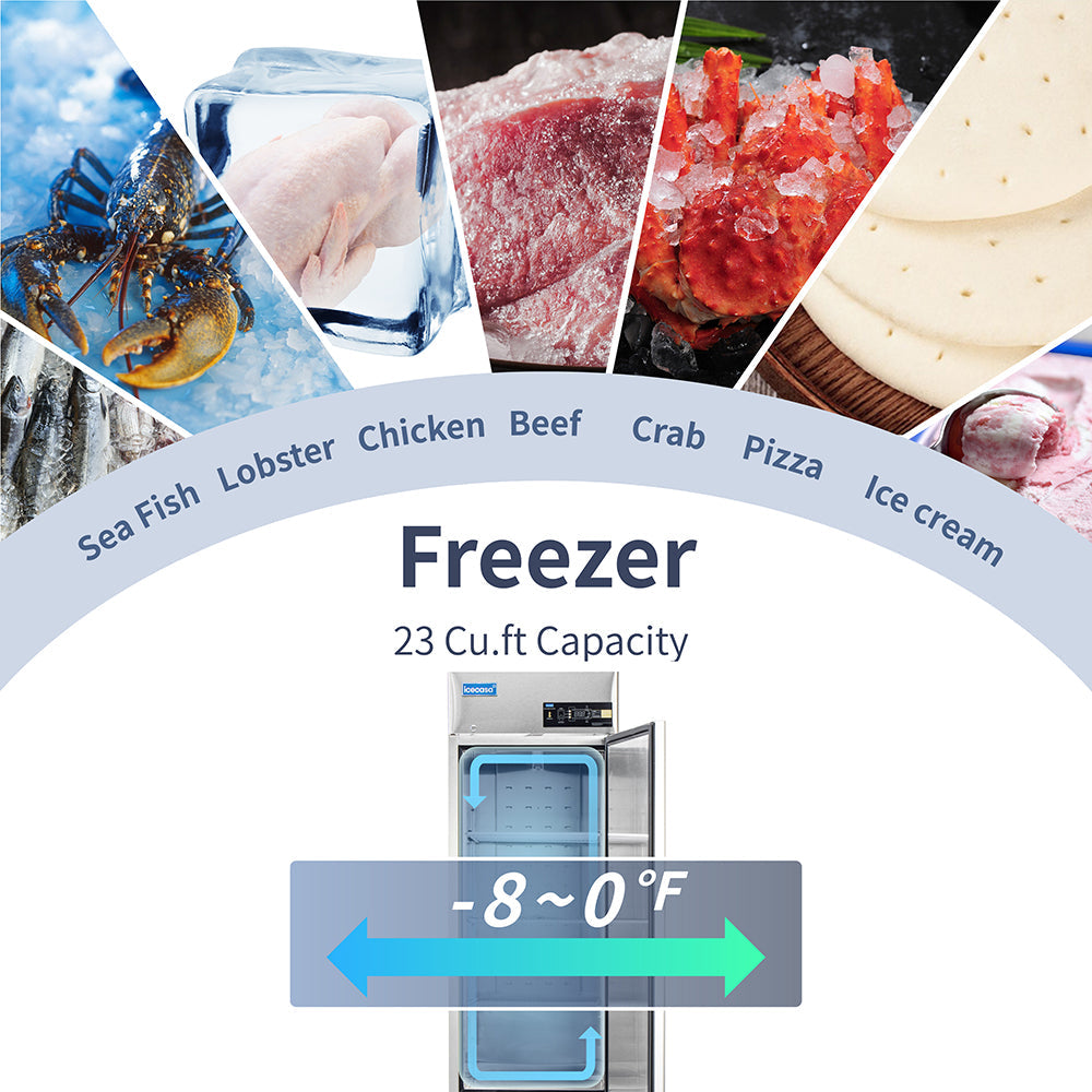 ICECASA 27" Freezer For Commercial, Industrial 1 Door Reach-In Commercial Stand Up Freezer