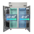 ICECASA 48 Inch Commercial Reach-In Refrigerators and Freezer Combo, 4 Split Doors, Stainless Steel Upright Fridge Freezer