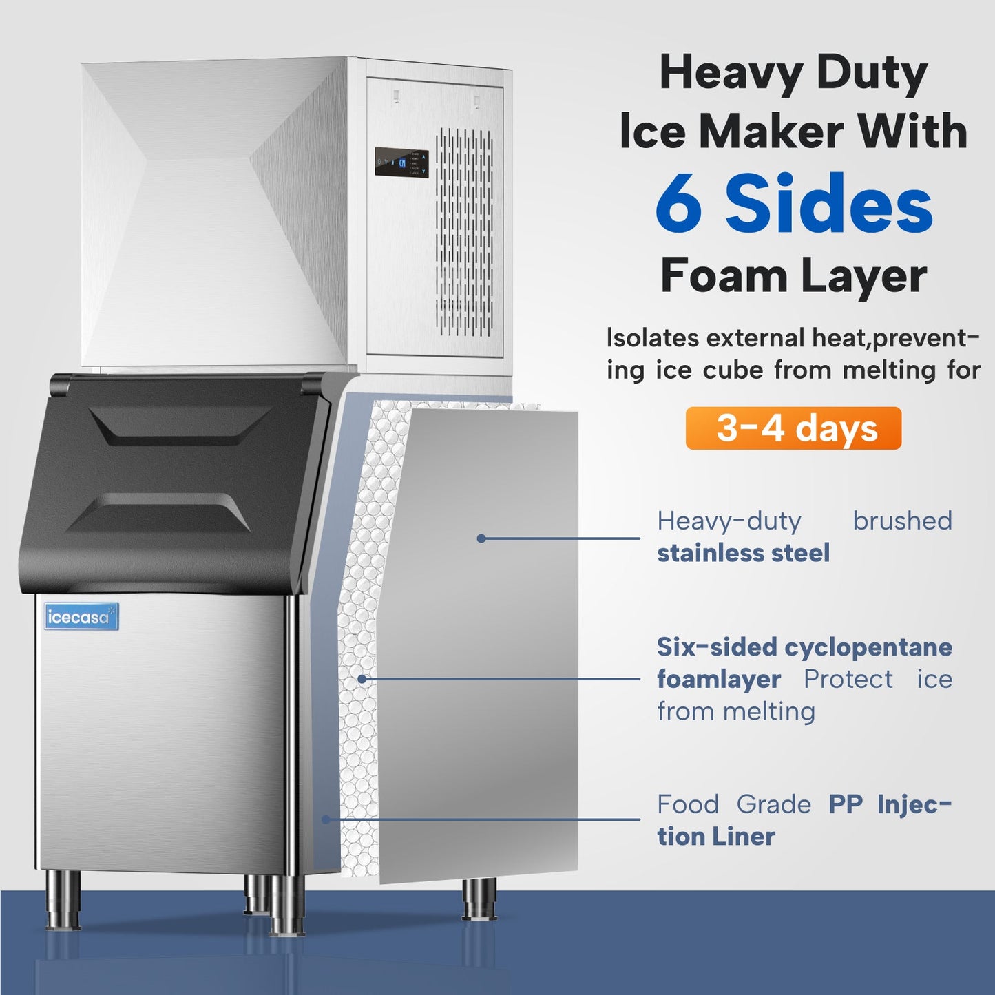 Commercial Ice Machine, ICECASA Commercial Ice Maker 400 lbs/24H Ice with 267 lbs Bin