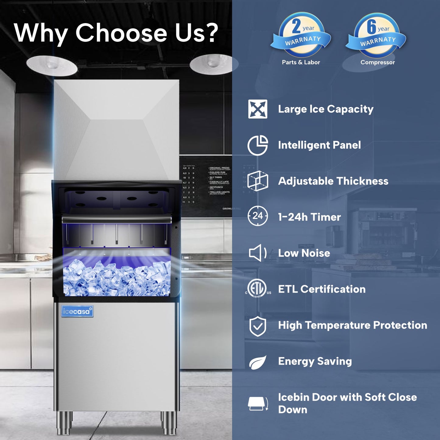 Commercial Ice Machine, ICECASA Commercial Ice Maker 400 lbs/24H Ice with 267 lbs Bin