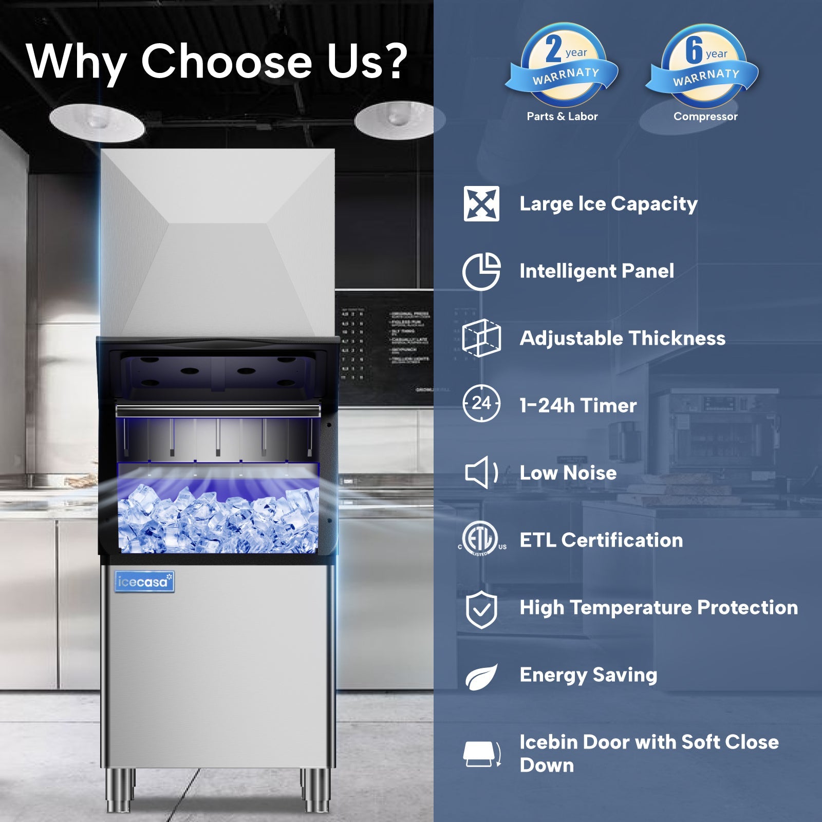 Commercial Ice Machine, ICECASA Commercial Ice Maker 400 lbs/24H Ice with 267 lbs Bin