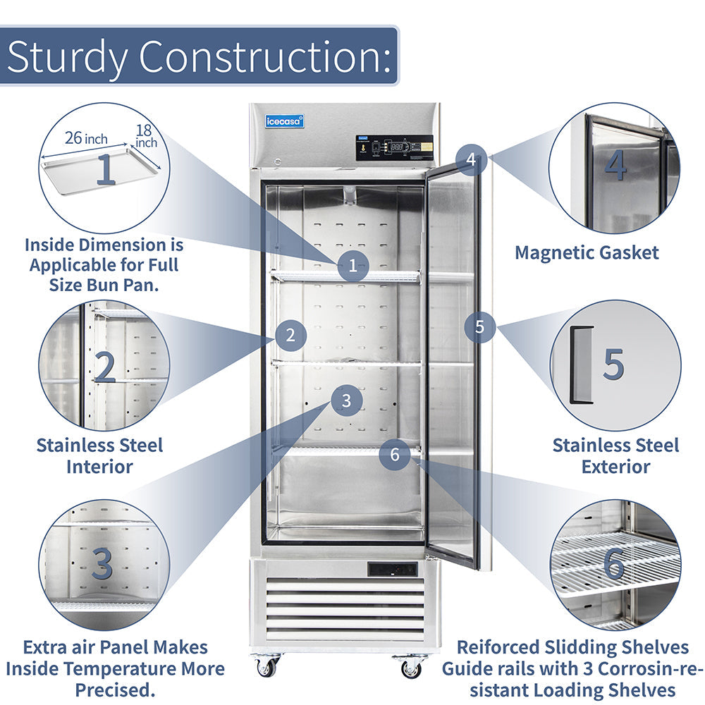 ICECASA 27" Freezer For Commercial, Industrial 1 Door Reach-In Commercial Stand Up Freezer