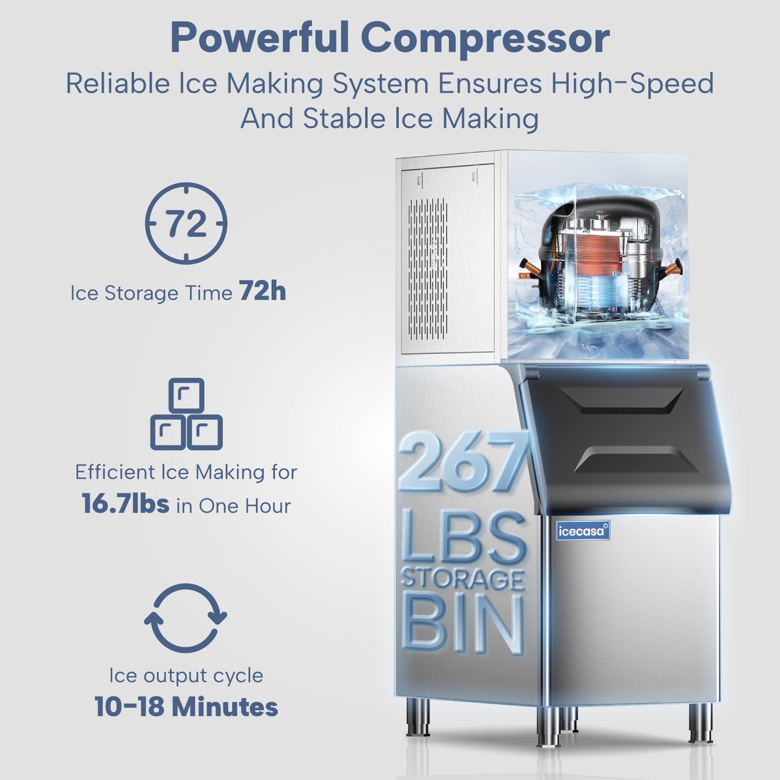 Commercial Ice Machine, ICECASA Commercial Ice Maker 400 lbs/24H Ice with 267 lbs Bin