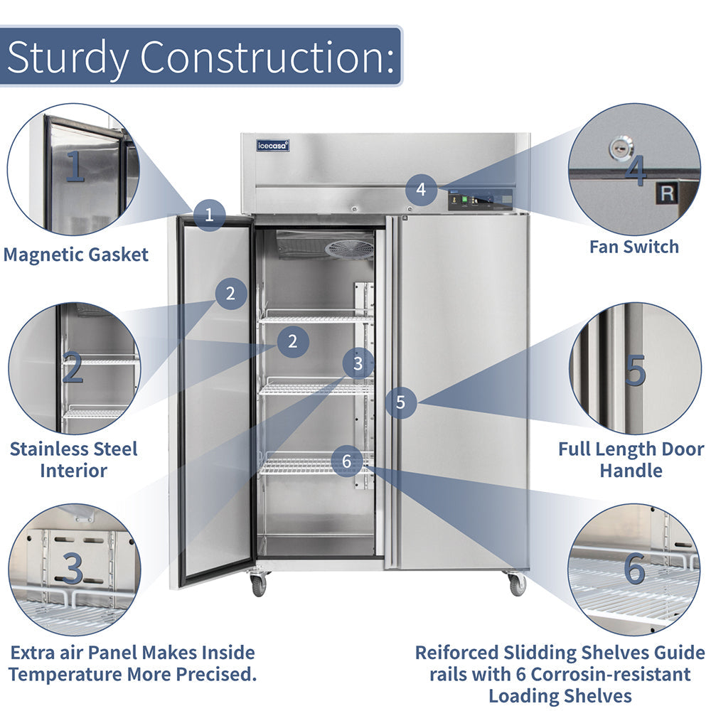 ICECASA 48" Fridge For Commercial, Industrial 1 Door Reach-In Stand Up Commercial Refrigerator, Cooler