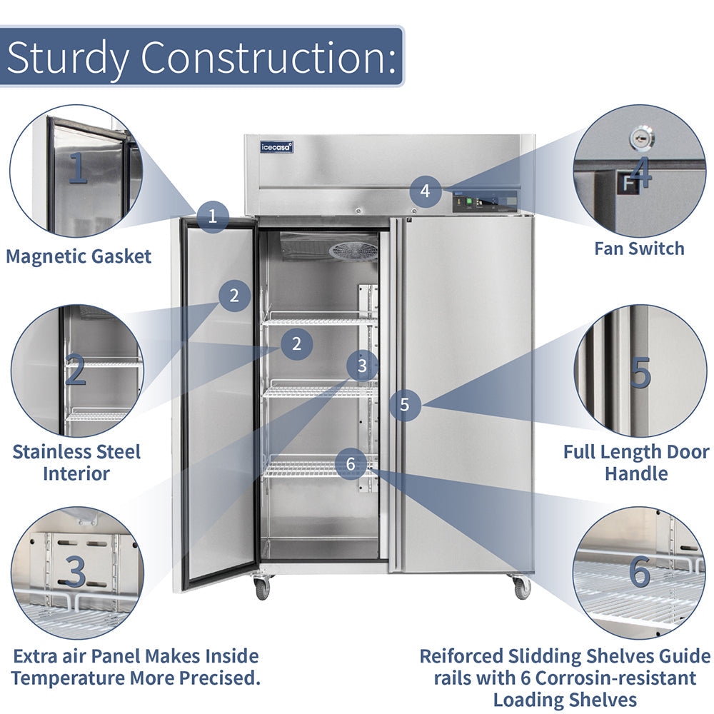ICECASA 48" Freezer For Commercial, Industrial 1 Door Reach-In Commercial Stand Up Freezer