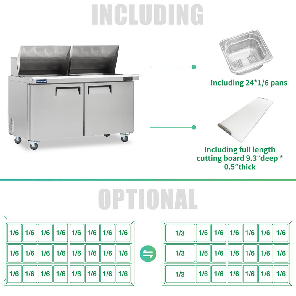 ICECASA 60" Stainless Steel Mega Top Sandwich Prep Table Refrigerator