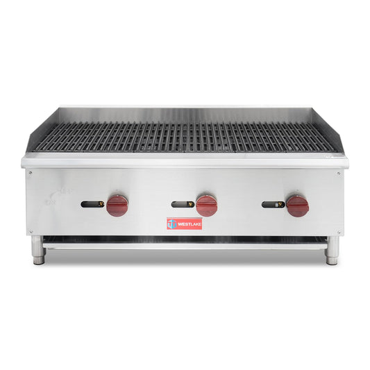 Commercial Charbroiler, WESTLAKE 36" Gas Countertop Radiant Charbroiler 3 Burner Char Broiler- 90,000 BTU